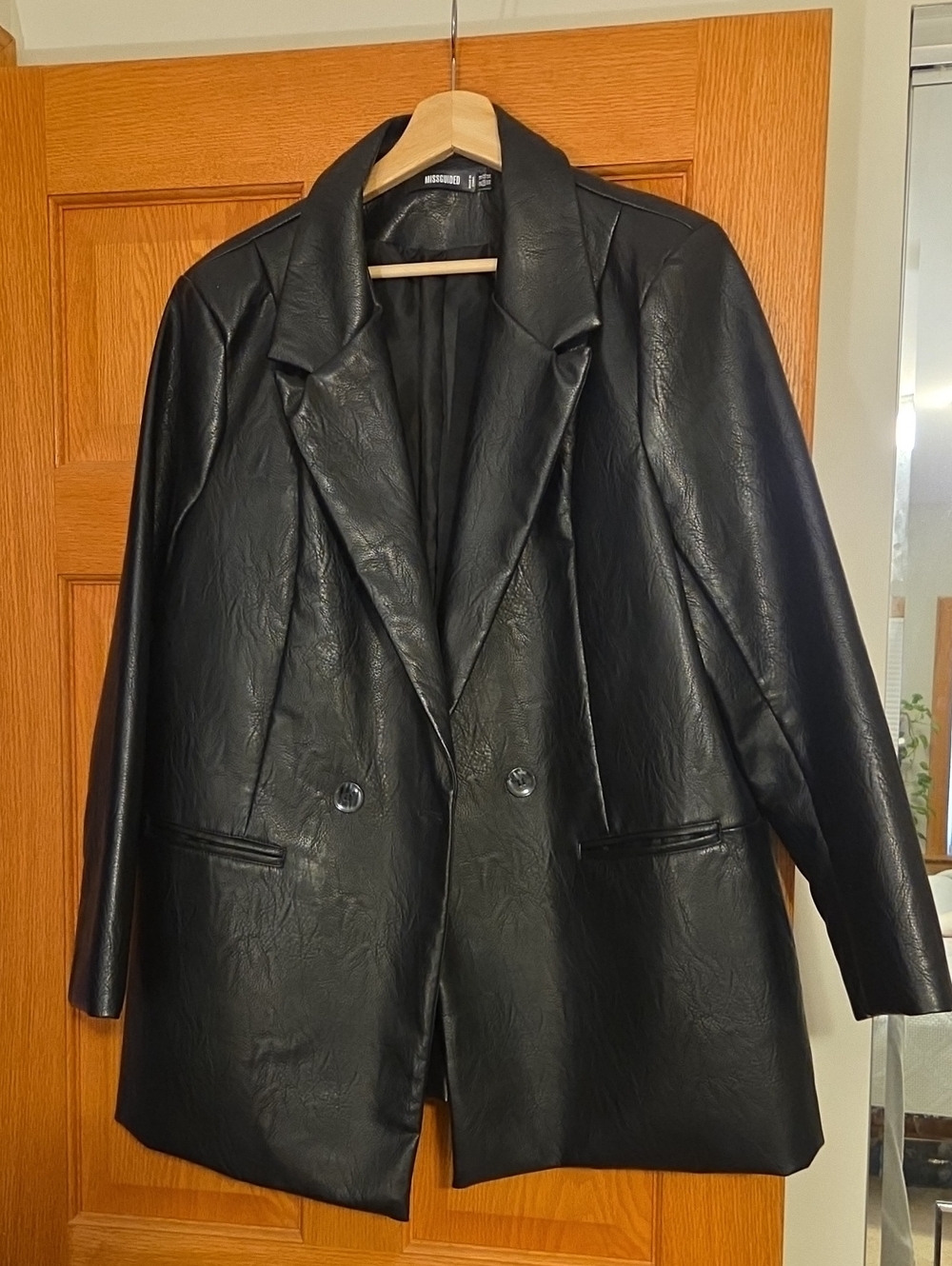 Missguided Black Faux Leather Double-Breasted Blazer